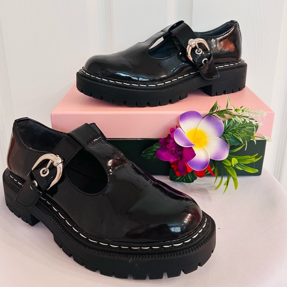 SAM EDELMAN ~ Black Patent Platform Shoes w/Silver Hardware size 7.5 - Picture 7 of 8